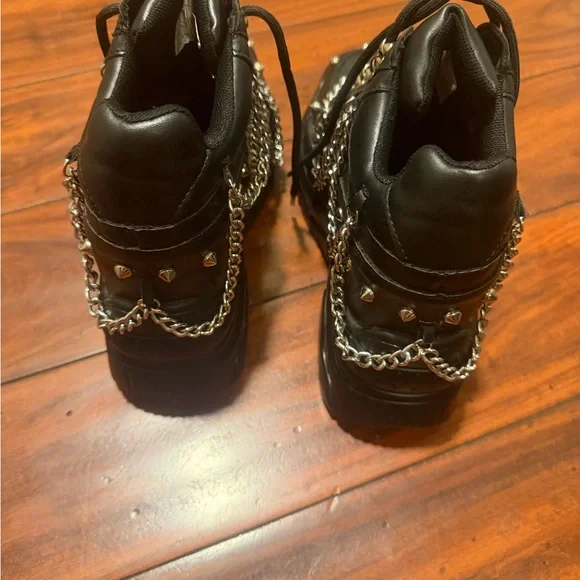 Antony wang Chunky Black Platform Sneakers with Silver Chain & Stud Details - Picture 10 of 15